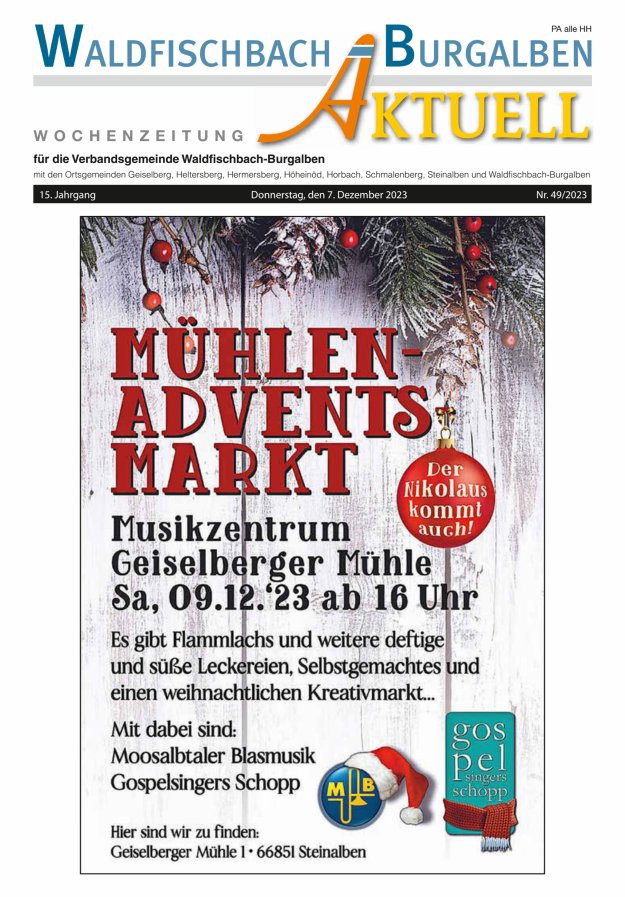 Amtsblatt der Verbandsgemeinde Waldfischbach-Burgalben Titelblatt 49/2023