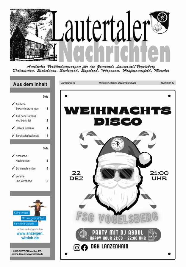 Lautertaler Nachrichten Titelblatt 49/2023