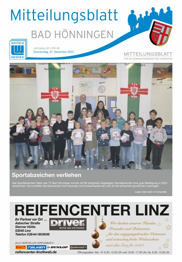 Mitteilungsblatt für den Bereich der Verbandsgemeinde Bad Hönningen Titelblatt 49/2023