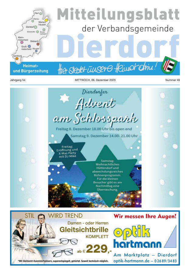 Mitteilungsblatt der Verbandsgemeinde Dierdorf Titelblatt 49/2023