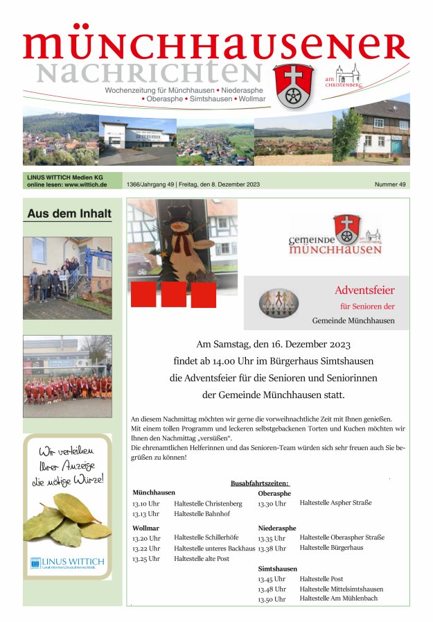 Münchhausener Nachrichten Titelblatt 49/2023