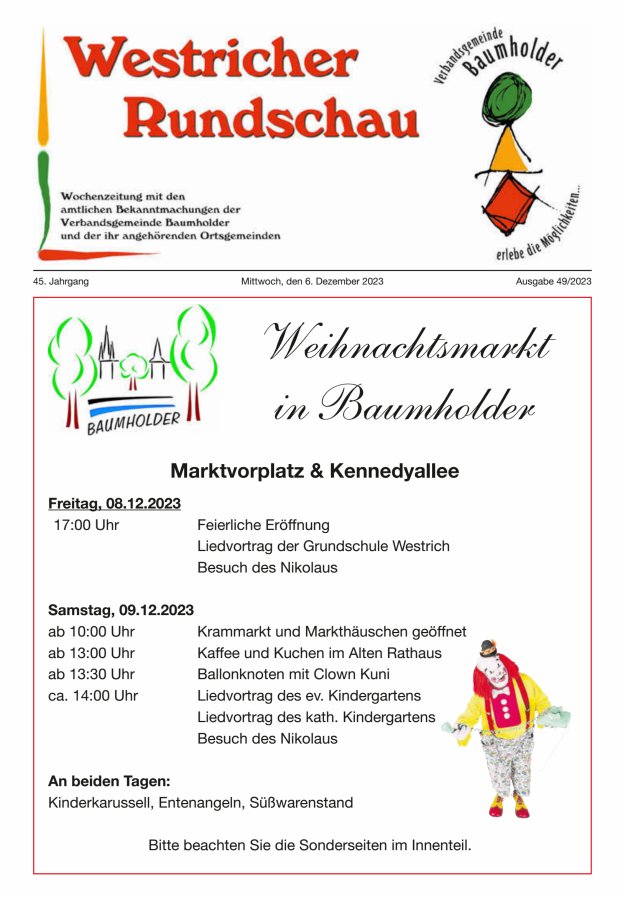 Westricher Rundschau VG Baumholder Titelblatt 49/2023