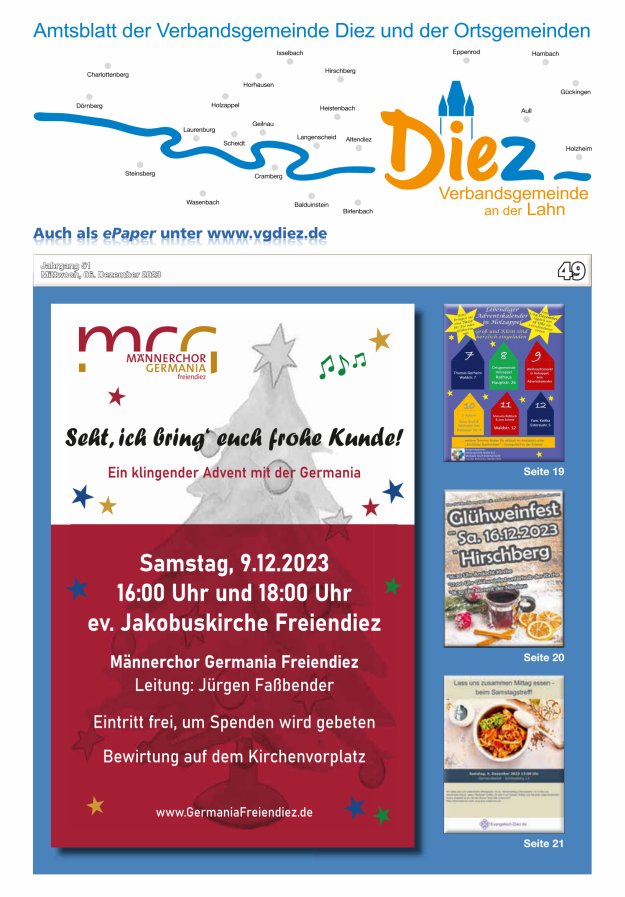 Mitteilungsblatt der Verbandsgemeinde Diez und der Ortsgemeinden Titelblatt 49/2023