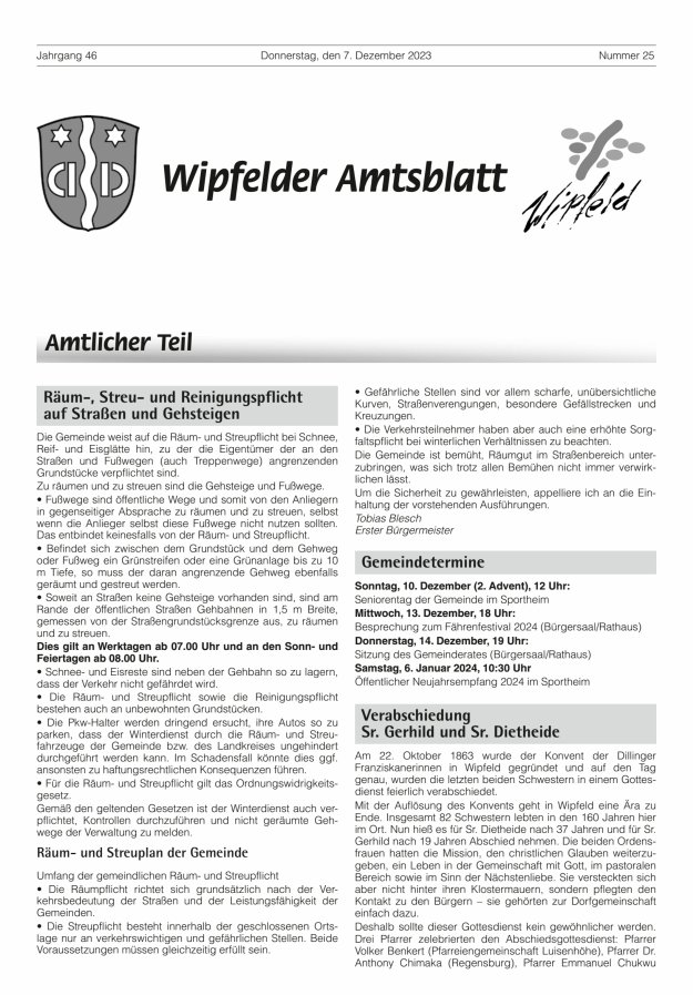 Wipfelder Amtsblatt Titelblatt 25/2023