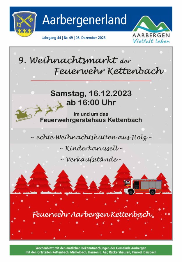 Aarbergenerland - Wochenblatt mit den amtlichen Bekanntmachungen Titelblatt 49/2023