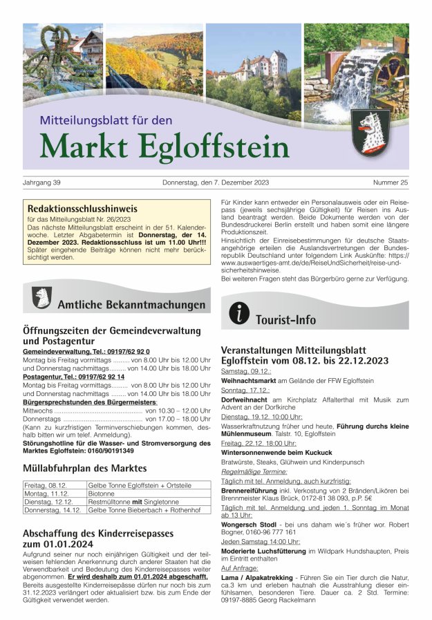 Mitteilungsblatt für den Markt Egloffstein Titelblatt 25/2023