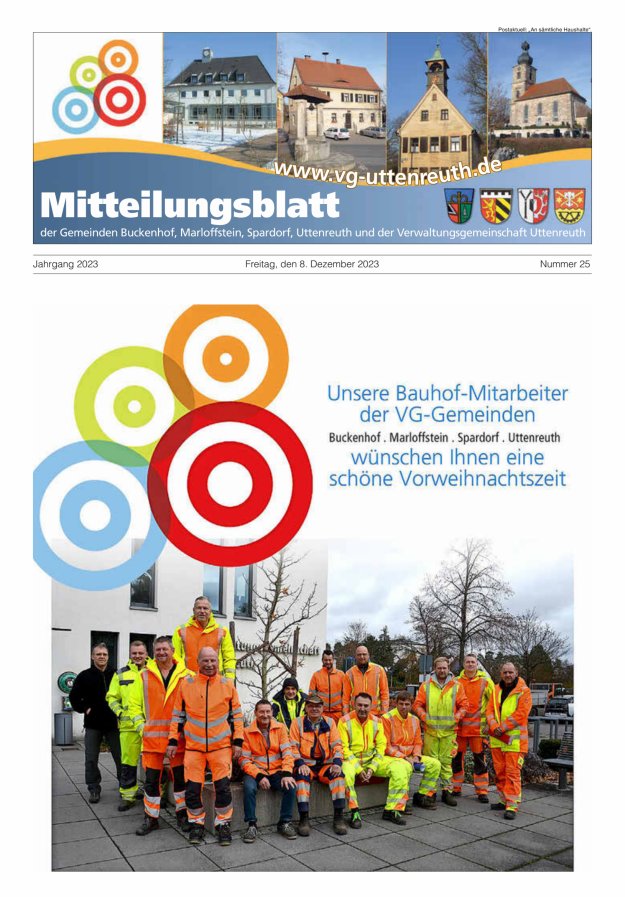 Mitteilungsblatt der Verwaltungsgemeinschaft Uttenreuth Titelblatt 25/2023