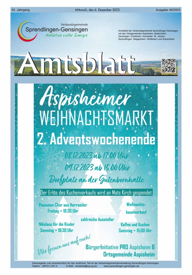 Amtsblatt VG Sprendlingen-Gensingen Titelblatt 49/2023