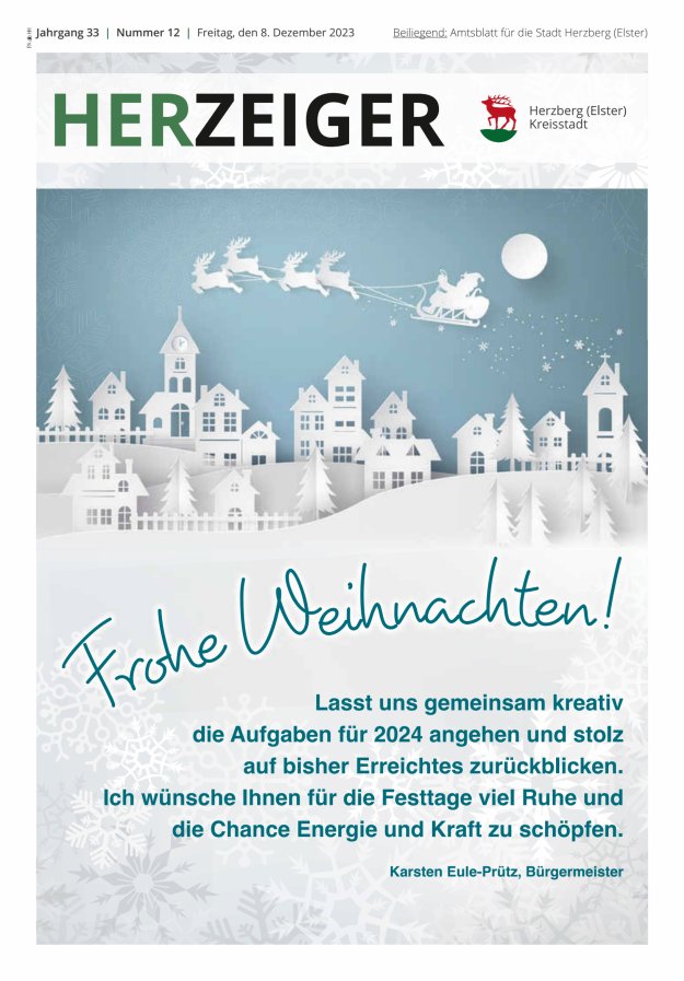 Amtsblatt für die Stadt Herzberg (Elster) mit Bekanntmachungen der Stadt  Titelblatt 12/2023