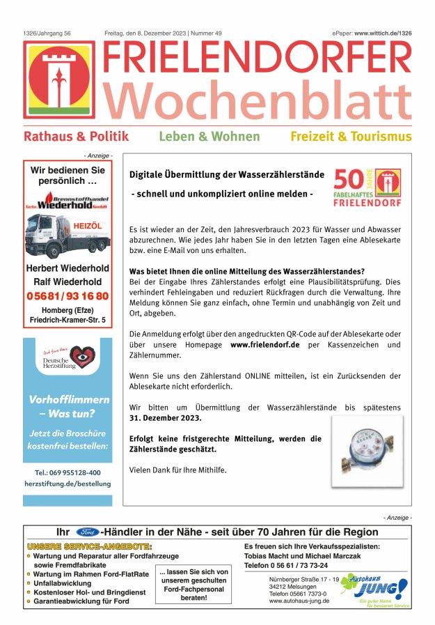 Frielendorfer Wochenblatt Titelblatt 49/2023