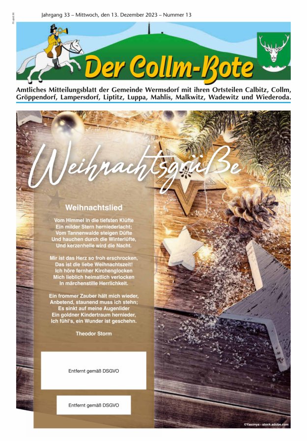 Collm-Bote – Amtliches Mitteilungsblatt der Gemeinde Wermsdorf mit ihren Ortsteilen Titelblatt 13/2023