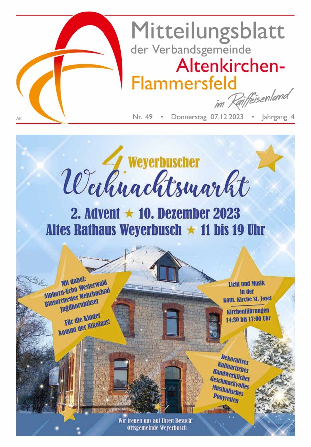 Mitteilungsblatt Verbandsgemeinde Altenkirchen-Flammersfeld Titelblatt 49/2023