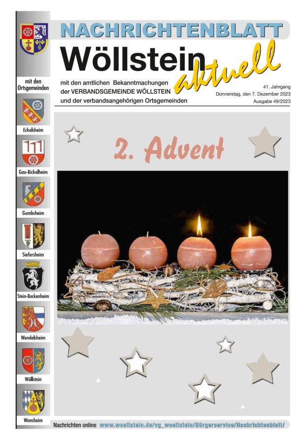 Nachrichtenblatt Wöllstein aktuell Titelblatt 49/2023