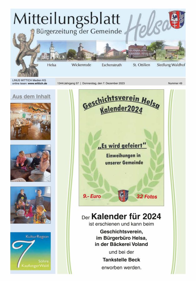 Mitteilungsblatt Helsa Titelblatt 49/2023