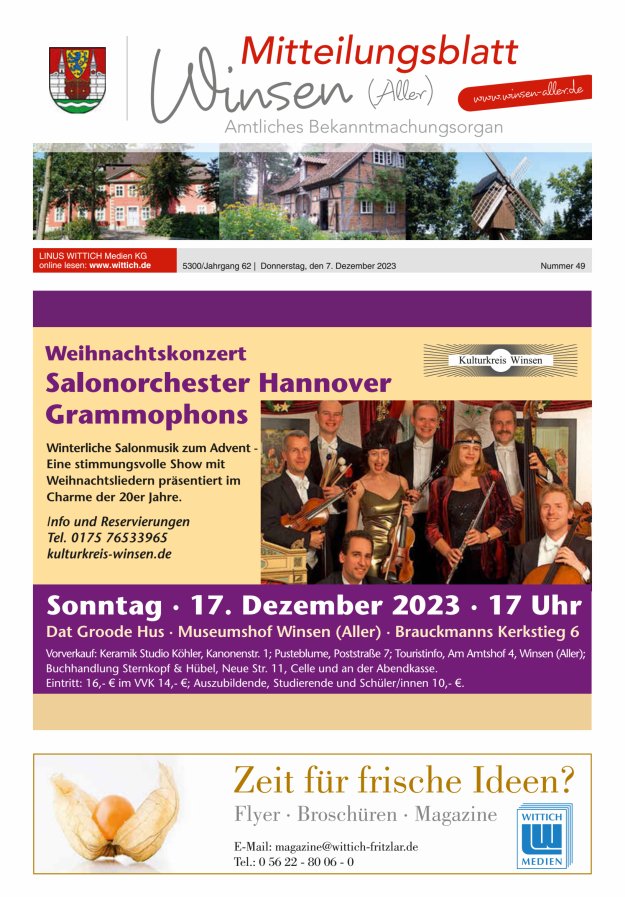 Mitteilungsblatt der Gemeinde Winsen Titelblatt 49/2023