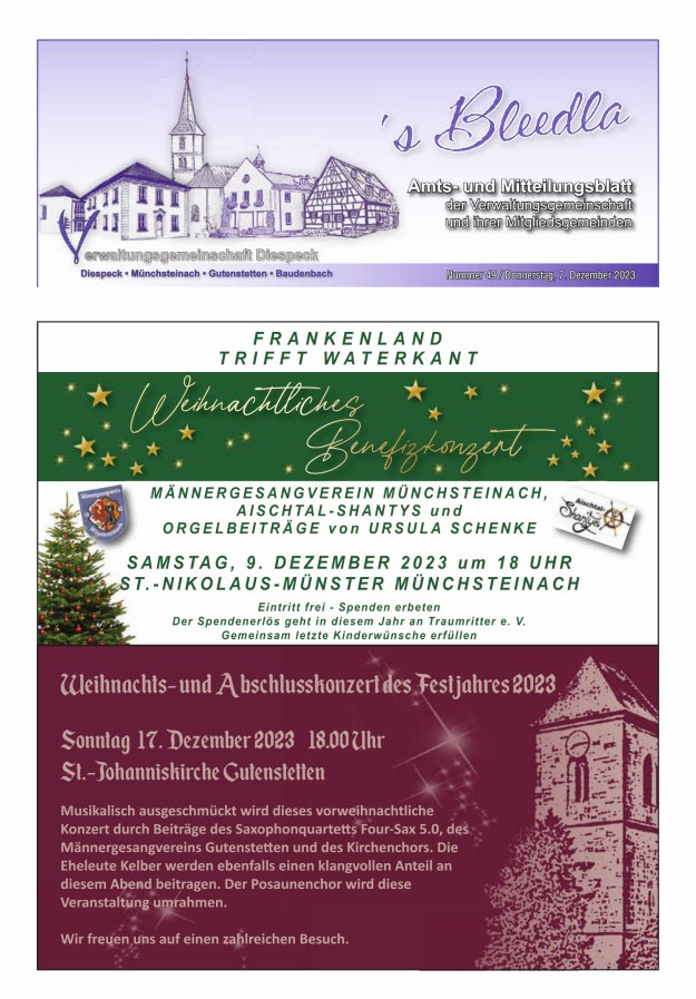 Amts- und Mitteilungsblatt VGem Diespeck Titelblatt 49/2023