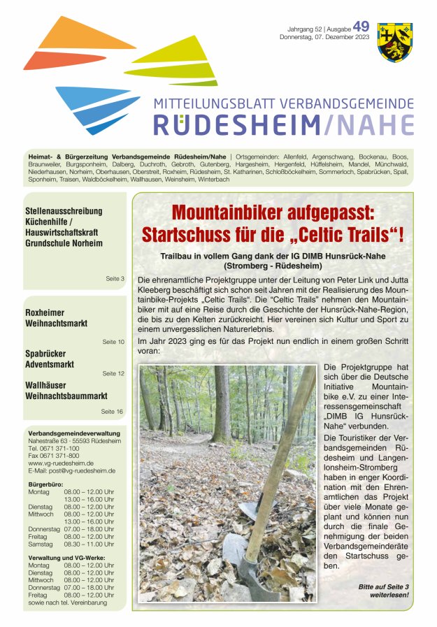 Mitteilungsblatt Verbandsgemeinde Rüdesheim und zugehörige Ortsgemeinden Titelblatt 49/2023