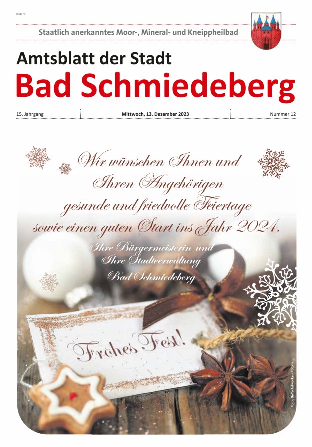 Amtsblatt der Stadt Bad Schmiedeberg Titelblatt 12/2023