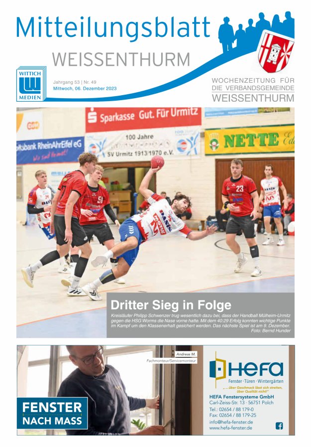 Mitteilungsblatt für den Bereich der Verbandsgemeinde Weißenthurm Titelblatt 49/2023