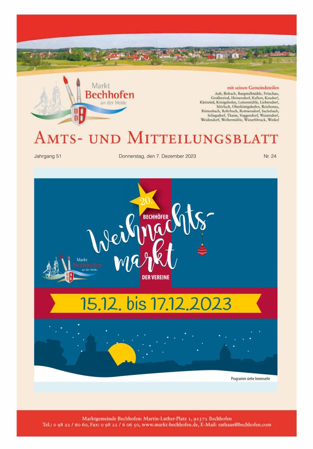 Amts- und Mitteilungsblatt für den Markt Bechhofen Titelblatt 24/2023