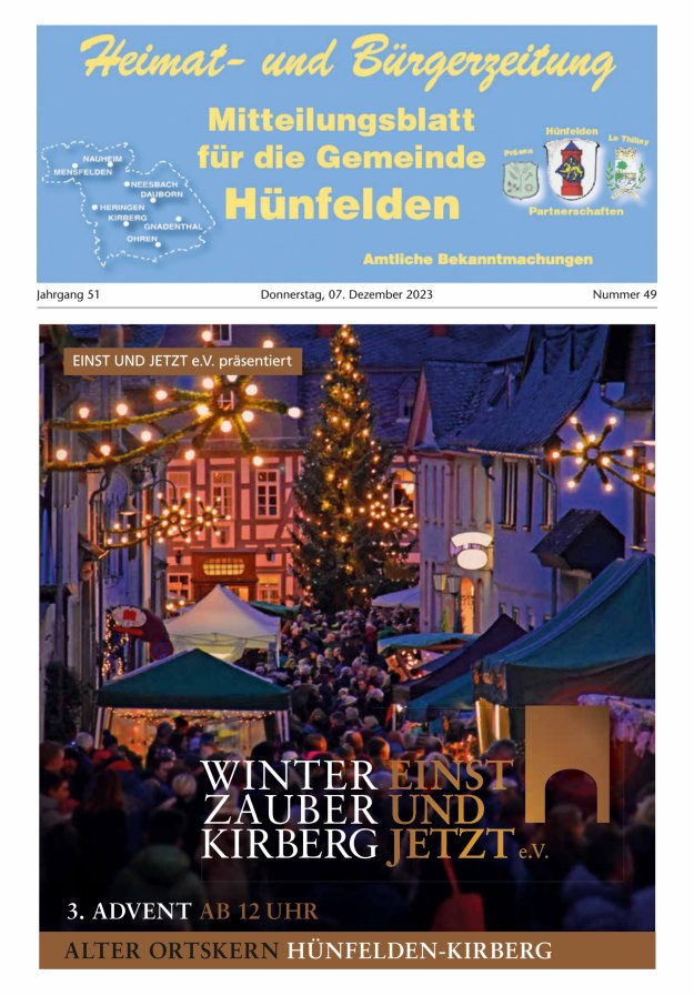 Mitteilungsblatt für die Gemeinde Hünfelden Titelblatt 49/2023