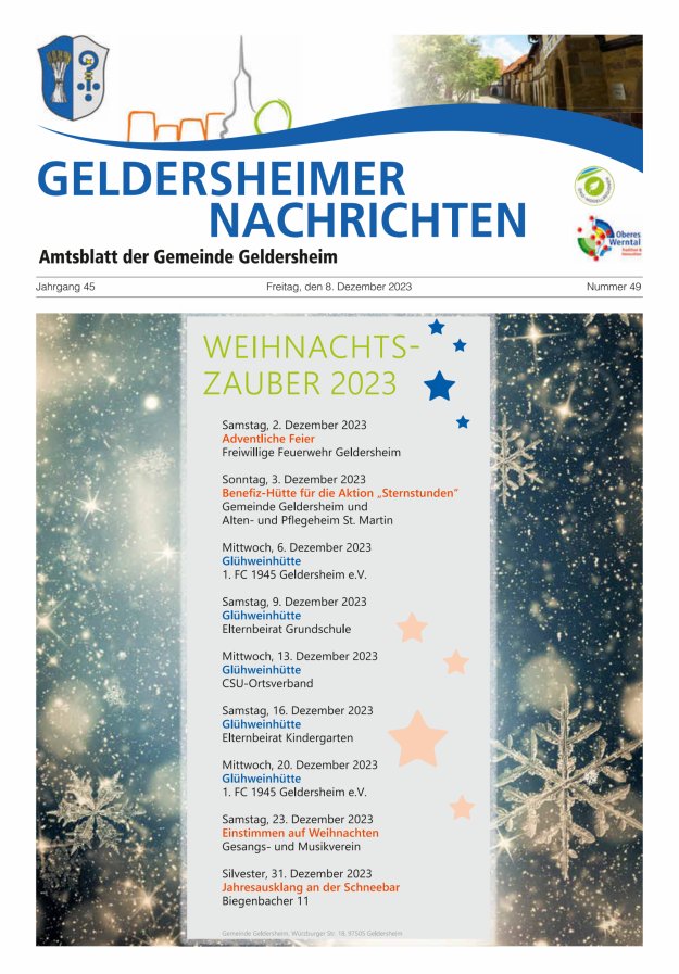 Geldersheimer Nachrichten Amtsblatt der Gemeinde Geldersheim Titelblatt 49/2023