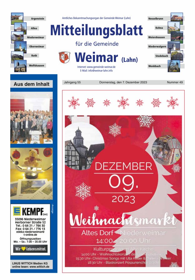 Mitteilungsblatt für die Gemeinde Weimar Titelblatt 49/2023