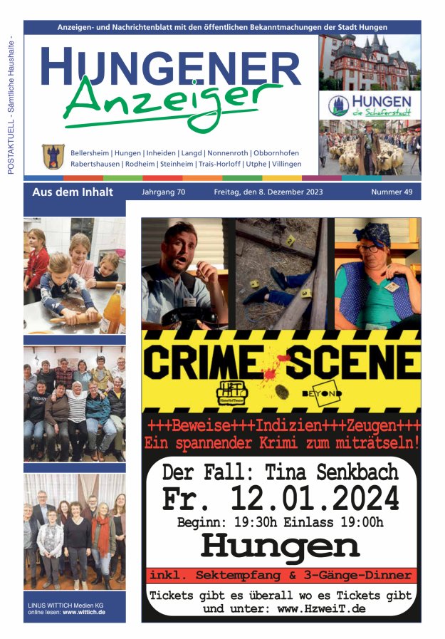 Anzeigen- und Nachrichtenblatt mit den öff  Bekanntmachungen der Stadt Hungen Titelblatt 49/2023