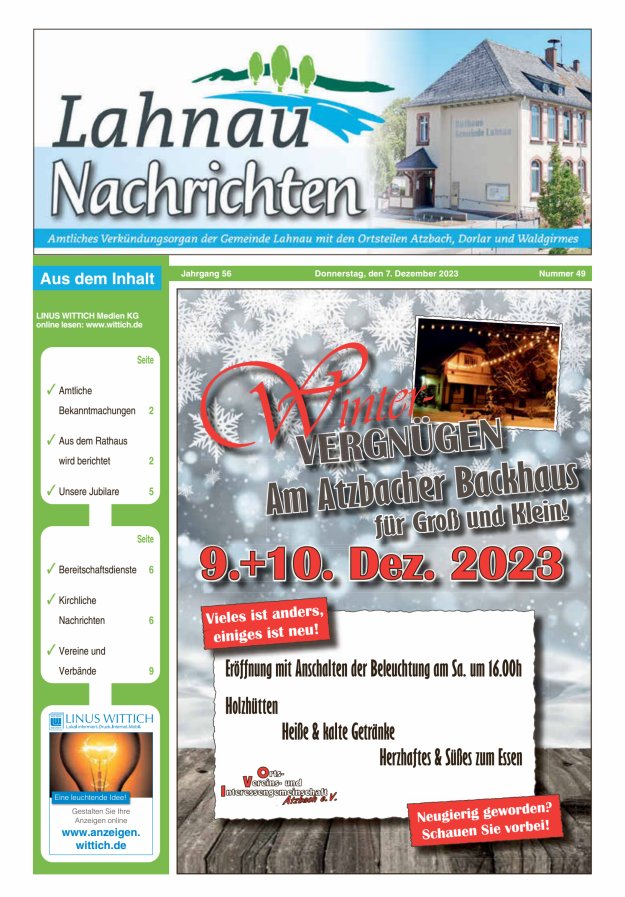 Lahnau Nachrichten Titelblatt 49/2023