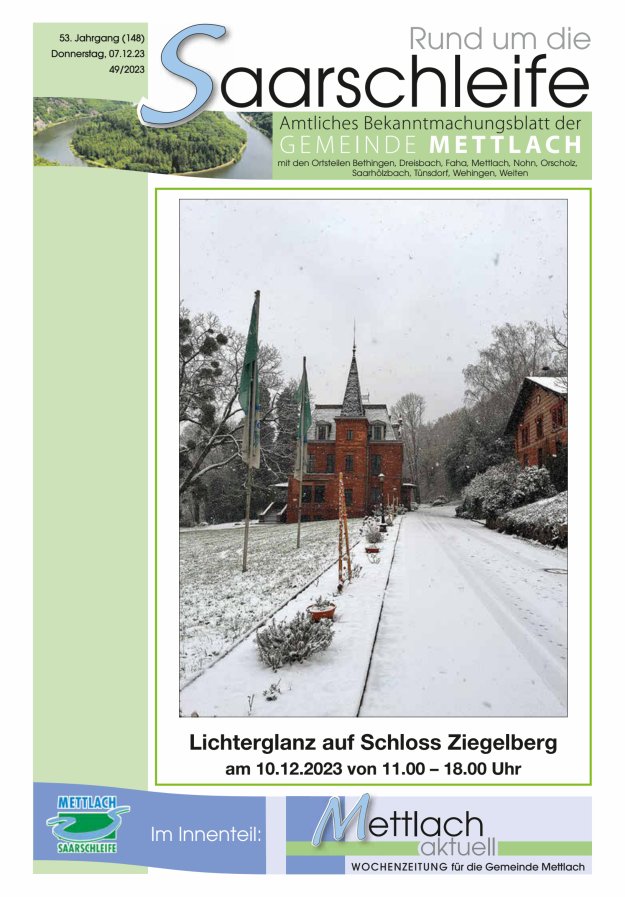 Rund um die Saarschleife Gemeinde Mettlach Titelblatt 49/2023
