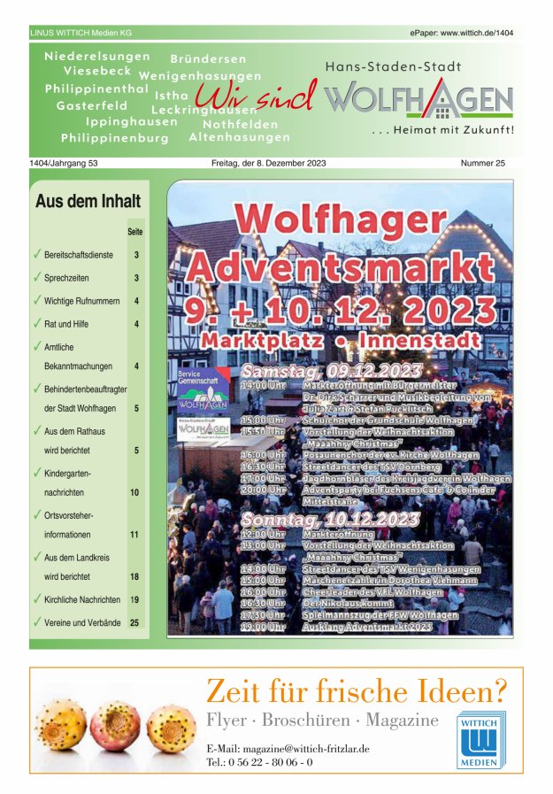 Wolfhager Stadtanzeiger Titelblatt 25/2023