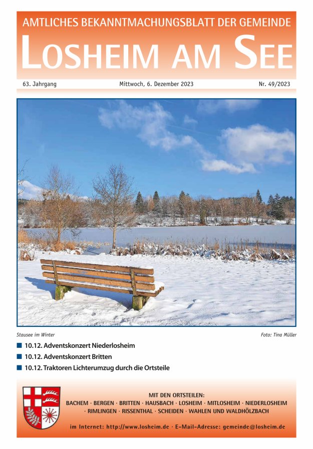 Amtliches Bekanntmachungsblatt der Gemeinde Losheim am See Titelblatt 49/2023