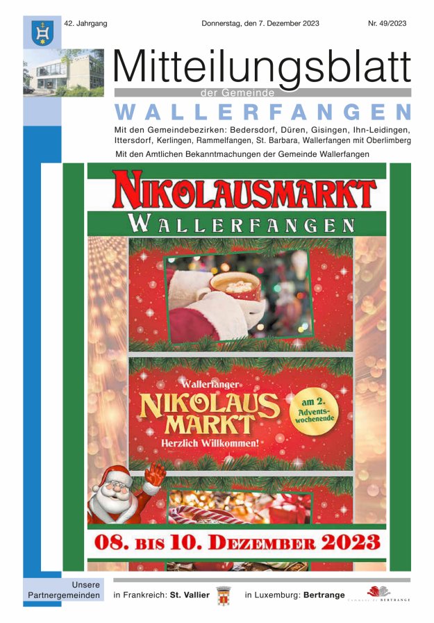 Mitteilungsblatt Gemeinde Wallerfangen Titelblatt 49/2023