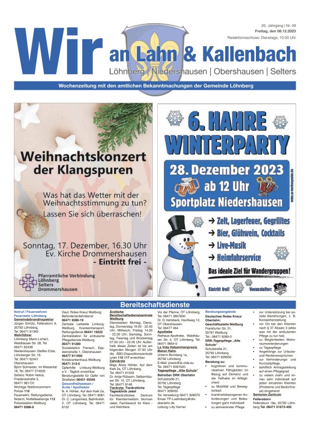Amtliches Mitteilungsblatt der Gemeinde Löhnberg Titelblatt 49/2023