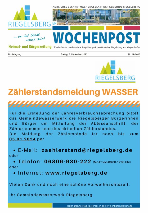 Riegelsberger Wochenpost Titelblatt 49/2023