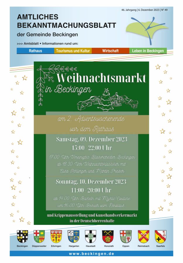 Amtsblatt Beckingen Titelblatt 49/2023