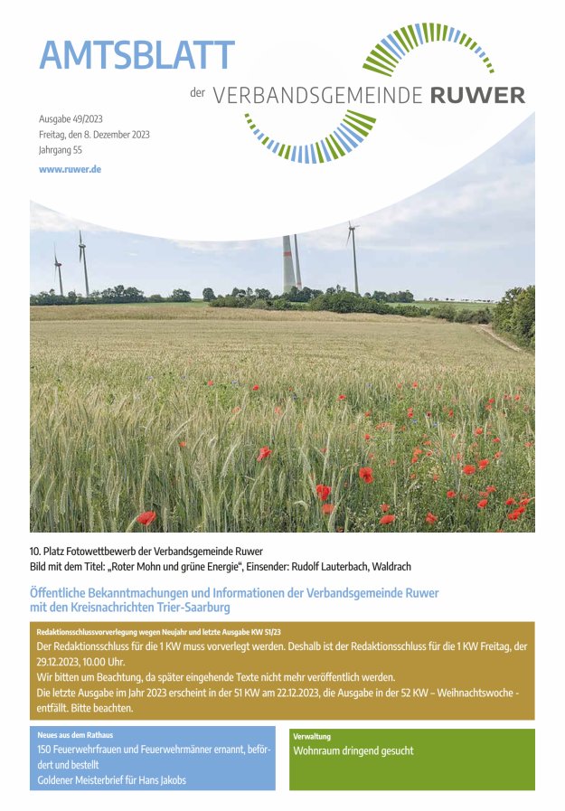 Amtsblatt VG Ruwer Titelblatt 49/2023