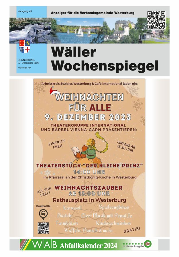 Wäller Wochenspiegel - Anzeiger für die Verbandsgemeinde Westerburg Titelblatt 49/2023