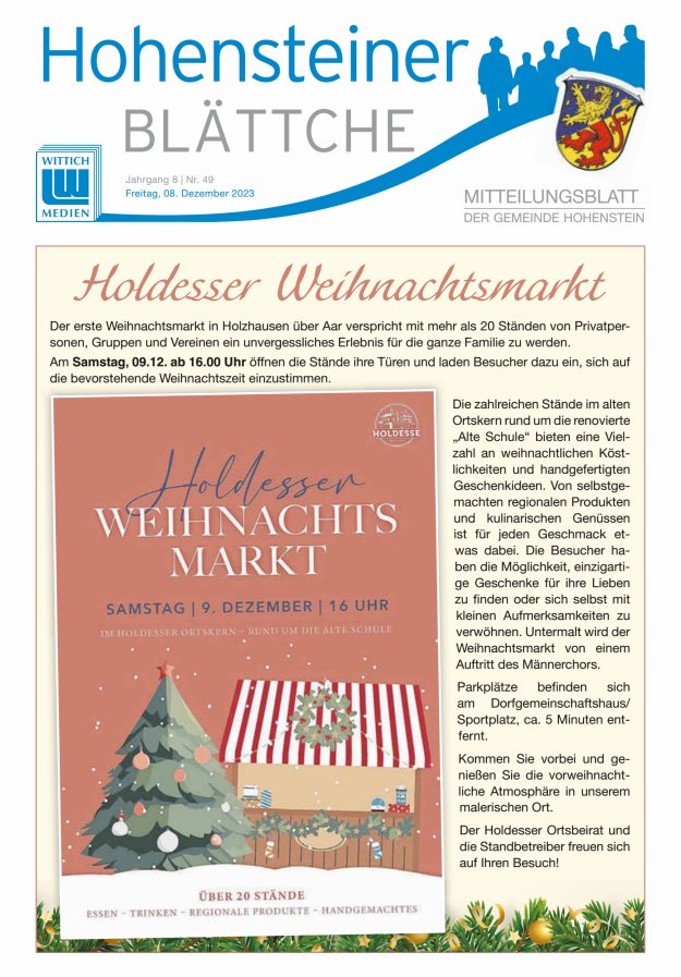 Hohensteiner Blättche Titelblatt 49/2023