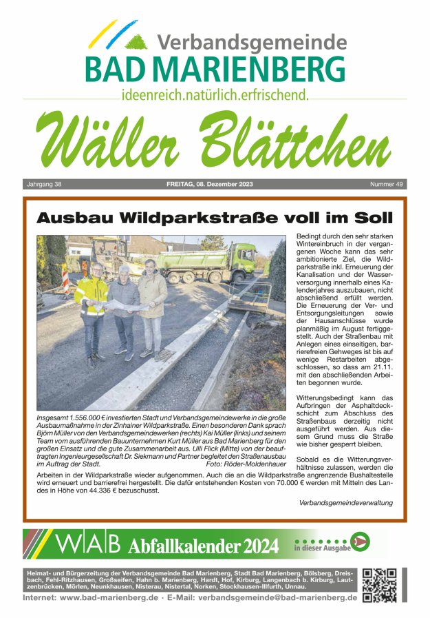 Wäller Blättchen - Verbandsgemeinde Bad Marienberg Titelblatt 49/2023