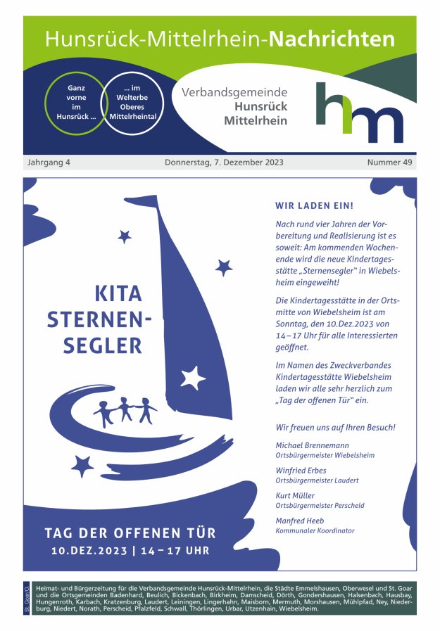 Hunsrück-Mittelrhein Nachrichten Ausgabe St Goar Oberwesel Titelblatt 49/2023