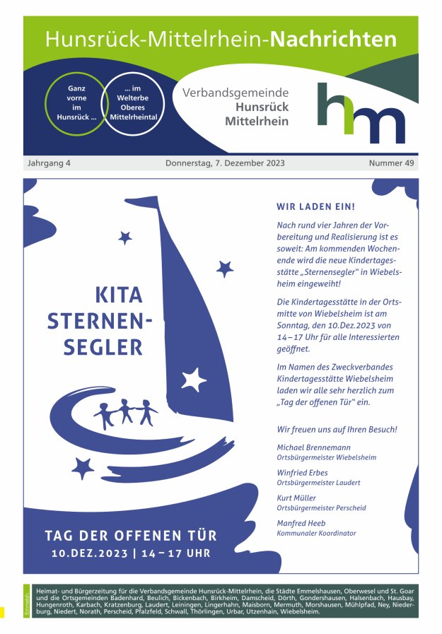 Hunsrück-Mittelrhein Nachrichten Ausgabe Emmelshausen Titelblatt 49/2023