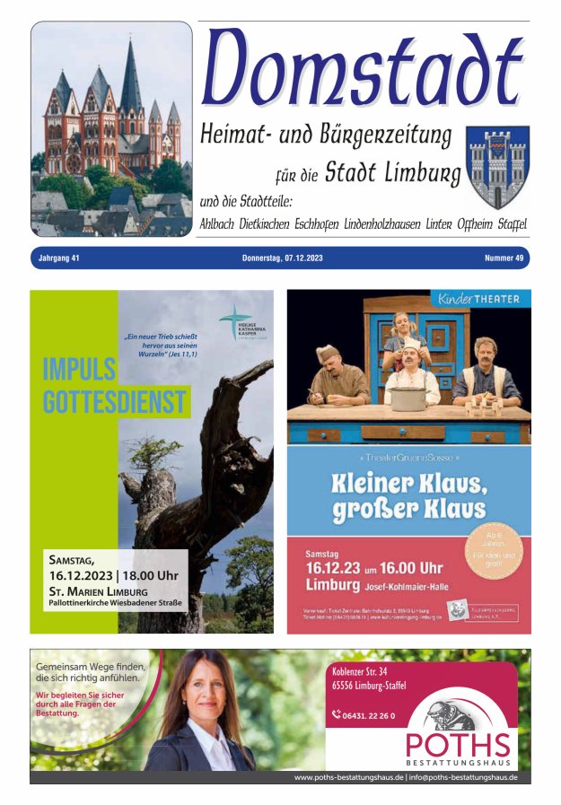 Domstadt - Heimat- und Bürgerzeitung für die Stadt Limburg Titelblatt 49/2023
