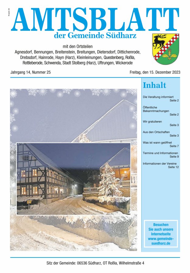 Amtsblatt der Gemeinde Südharz Titelblatt 25/2023