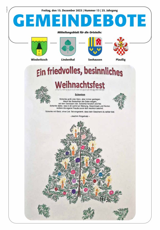 Gemeindebote - Mitteilungsblatt für die Ortsteile Titelblatt 13/2023
