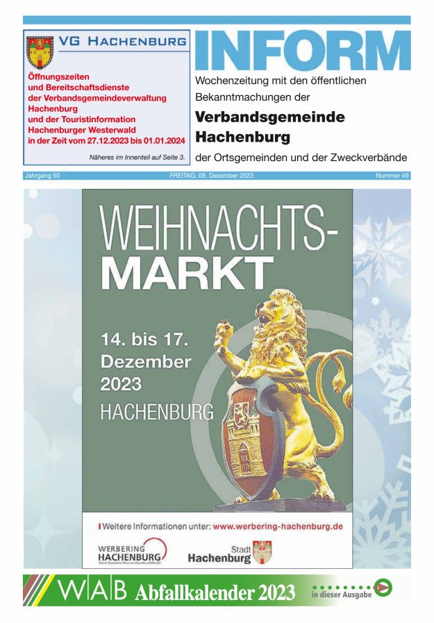 INFORM - Wochenzeitung der Verbandsgemeinde Hachenburg Titelblatt 49/2023