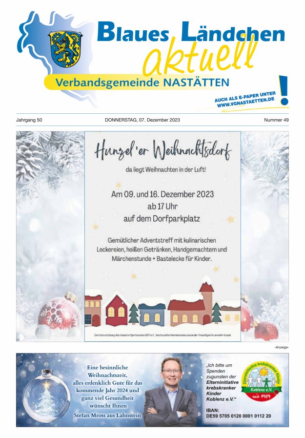 Blaues Ländchen aktuell - Heimat- u Bürgerzeitung VG Nastätten Titelblatt 49/2023
