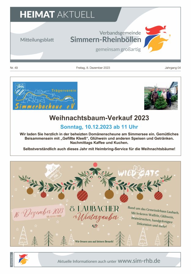 Heimat Aktuell Mitteilungsblatt der VG Simmern-Rheinböllen-Ausg Rheinböllen Titelblatt 49/2023