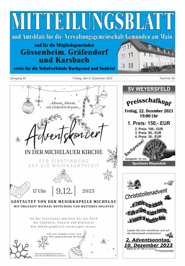 Mitteilungsblatt der VG Gemünden a Main Titelblatt 49/2023
