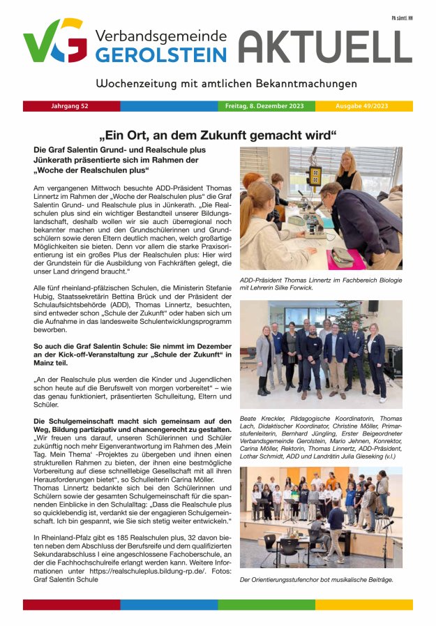 Verbandsgemeinde Gerolstein aktuell Titelblatt 49/2023